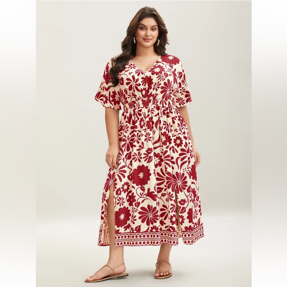 BloomChic Cream and Burgundy Floral Maxi Dress